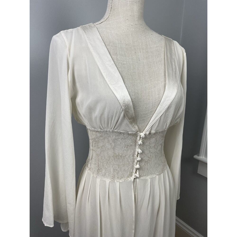 Fleur Of England Dressing Gown Lingerie White Sheer Silk Medium Long Sleeve - Picture 3 of 15